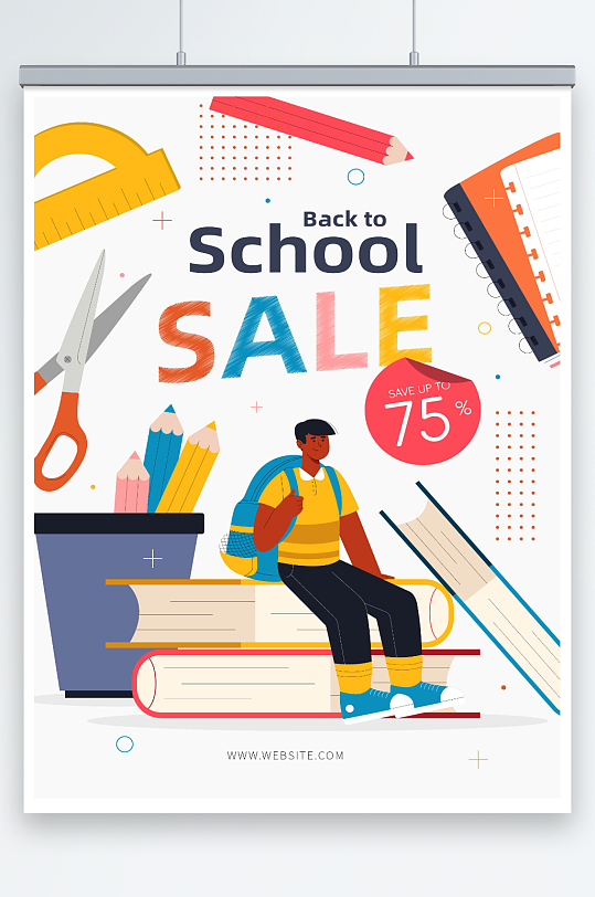 开学季打折促销矢量卡通海报