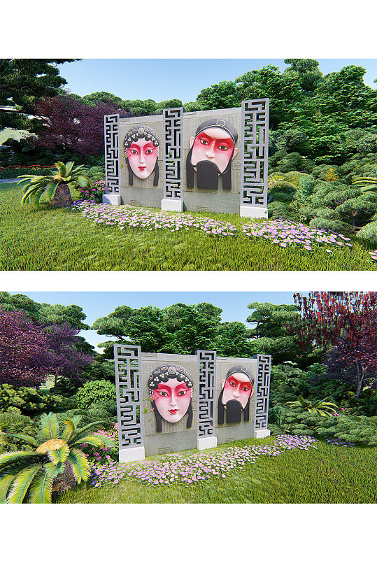 大气脸谱雕塑小品-众图网