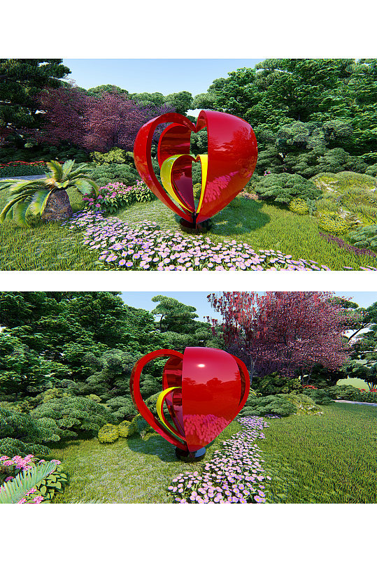 红色爱心创意雕塑小品-众图网