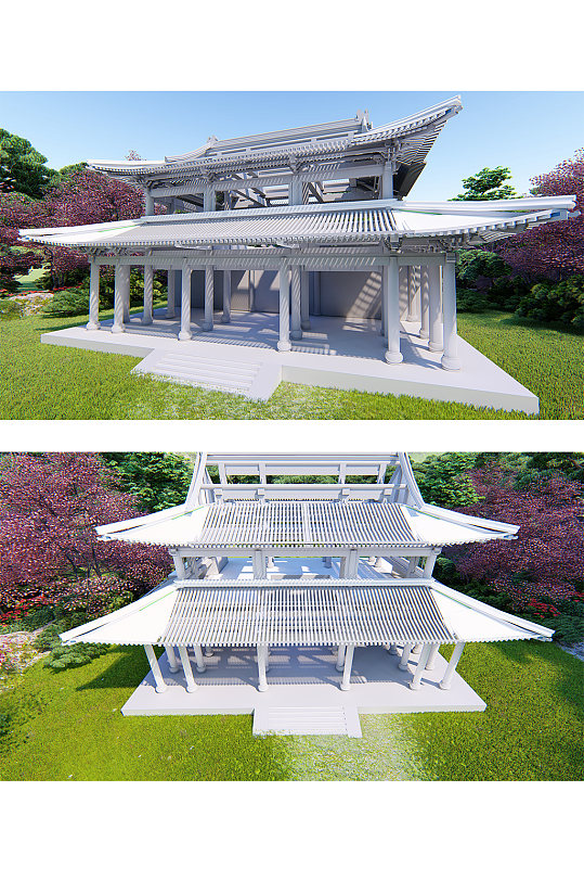 大气纯色中式古建筑-众图网