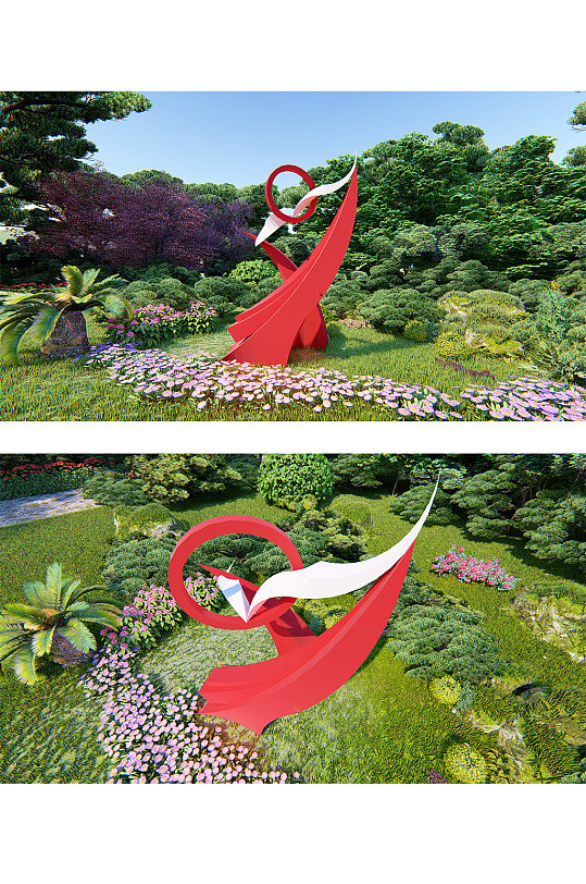 红色大气景观雕塑小品-众图网