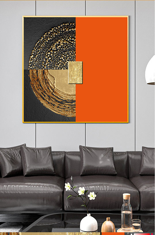 橙色金箔客厅装饰画