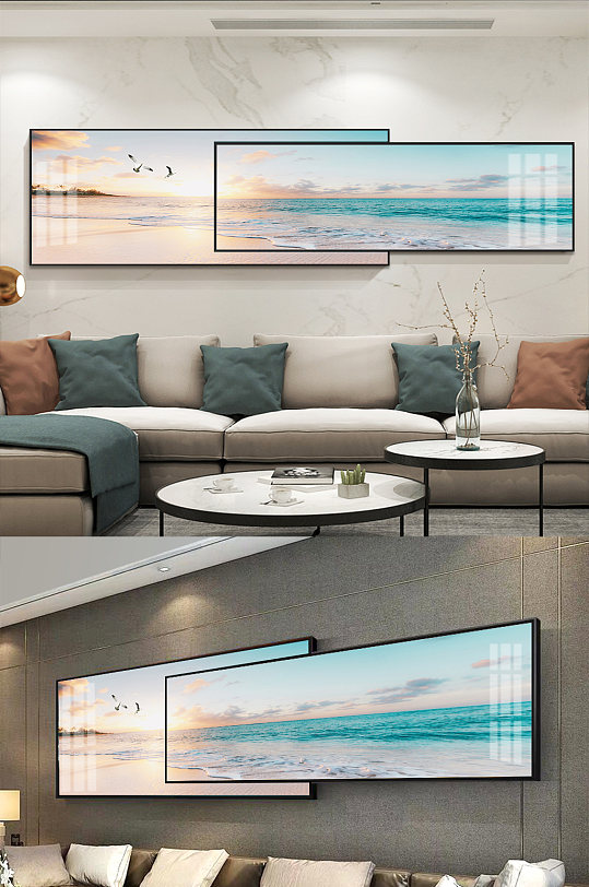 蓝色海景客厅装饰画-众图网