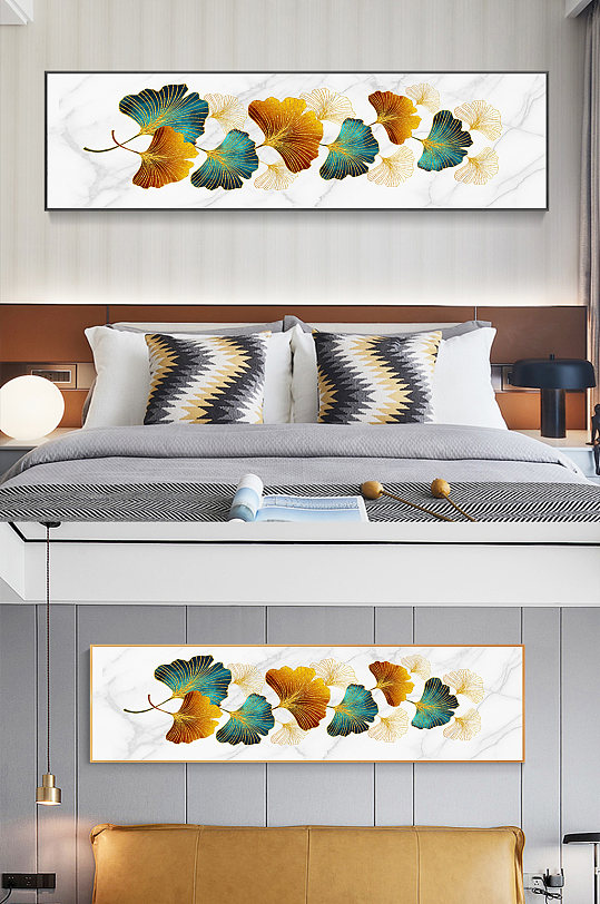 银杏叶卧室床头装饰画-众图网