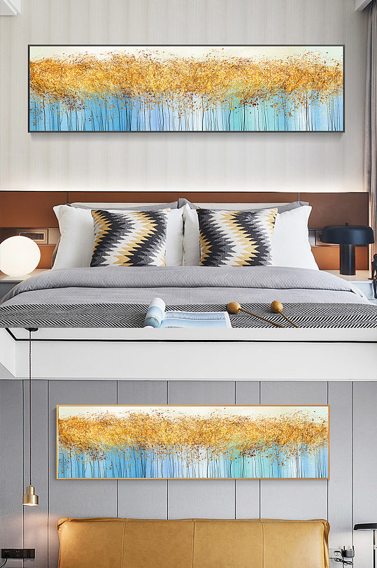 发财树金色卧室床头画-众图网