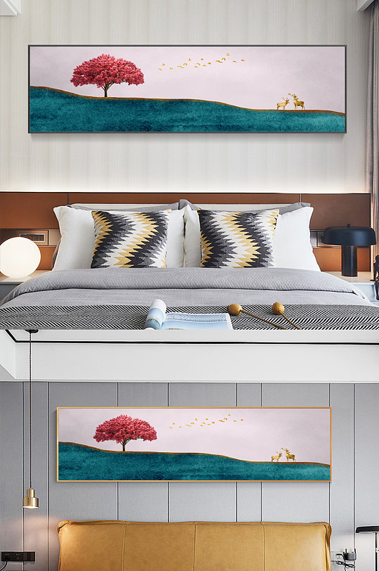 北欧温馨麋鹿卧室装饰画