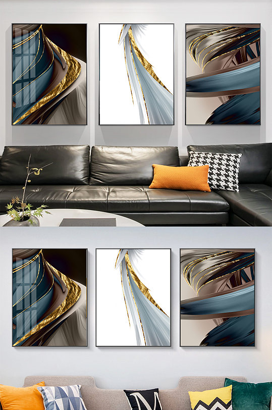现代轻奢抽象客厅装饰画-众图网