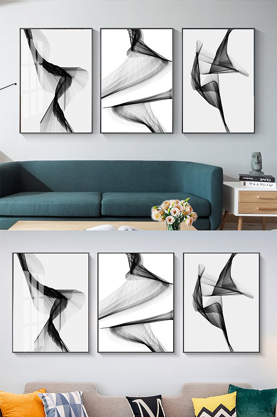 黑白风格线条客厅装饰画