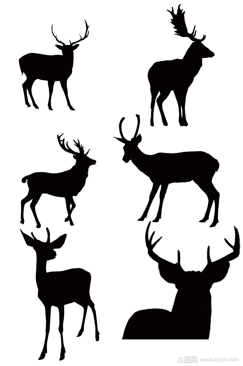 精美彩色动物梅花鹿剪影免扣元素