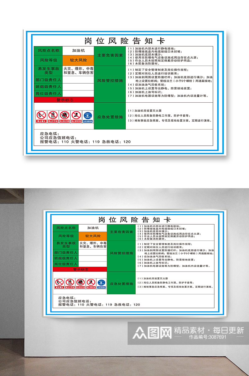 岗位风险告知牌岗位素材