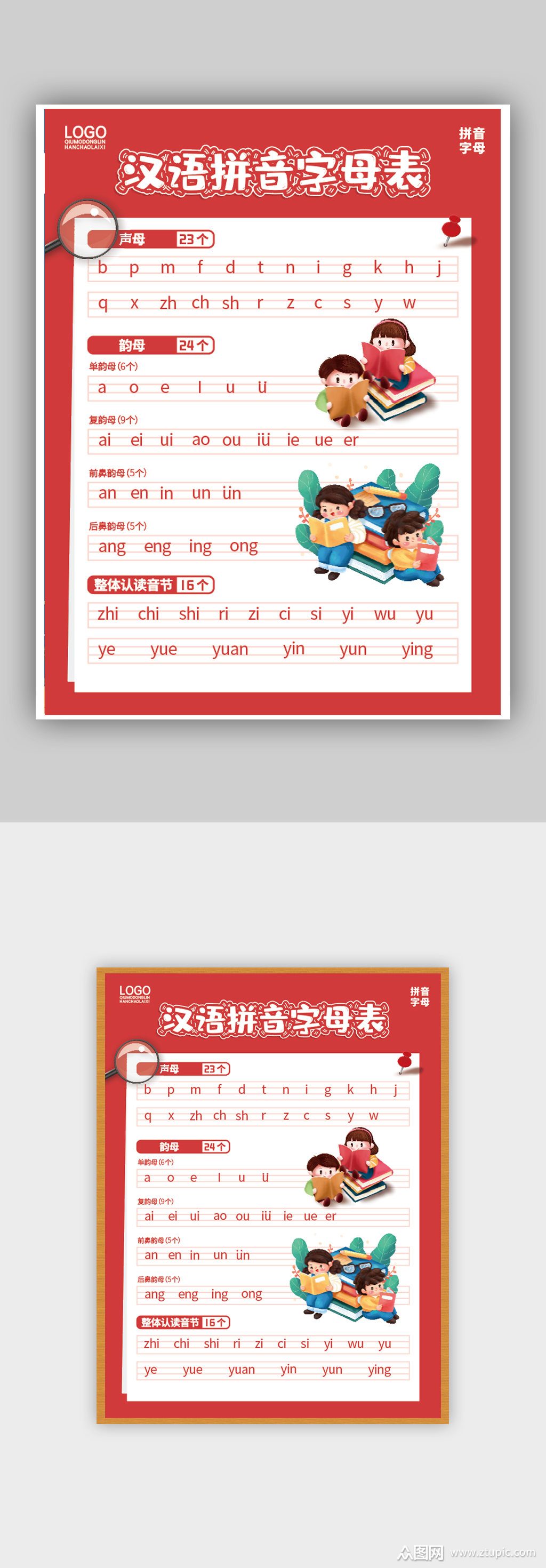 红色底汉语拼音字母表海报