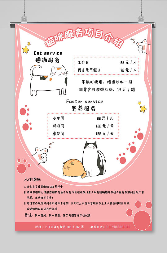 寄养宠物店猫咪寄养展板