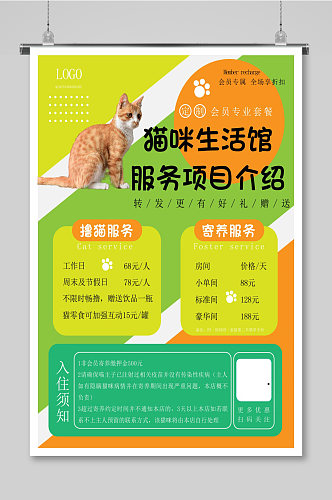 猫咪生活馆服务项目介绍可爱卡通海报