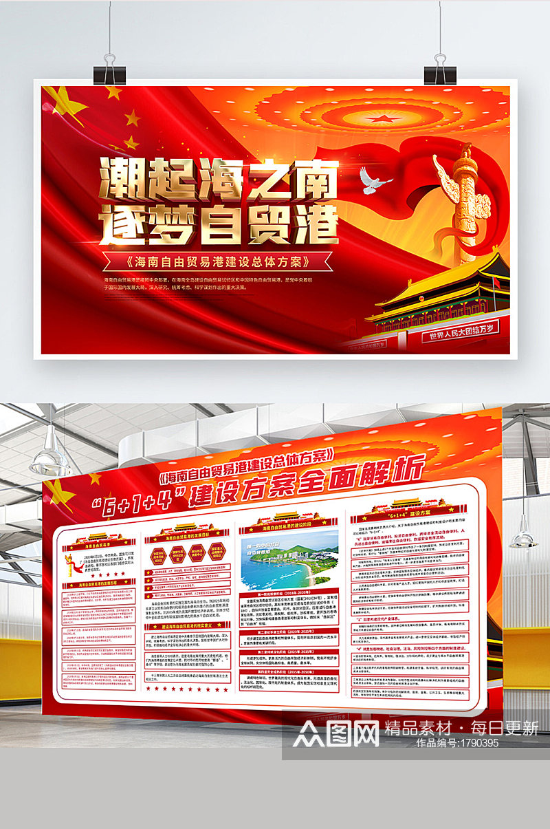 海南自由贸易港党建宣传展板素材