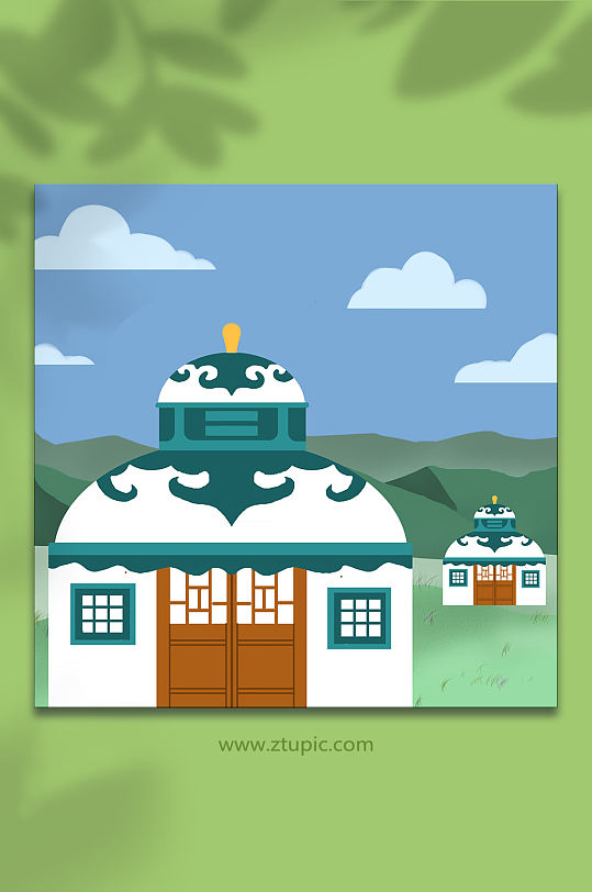 呼和浩特蒙古包内蒙古地标建筑物插画