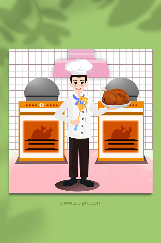 卡通风格厨师人物插画-众图网