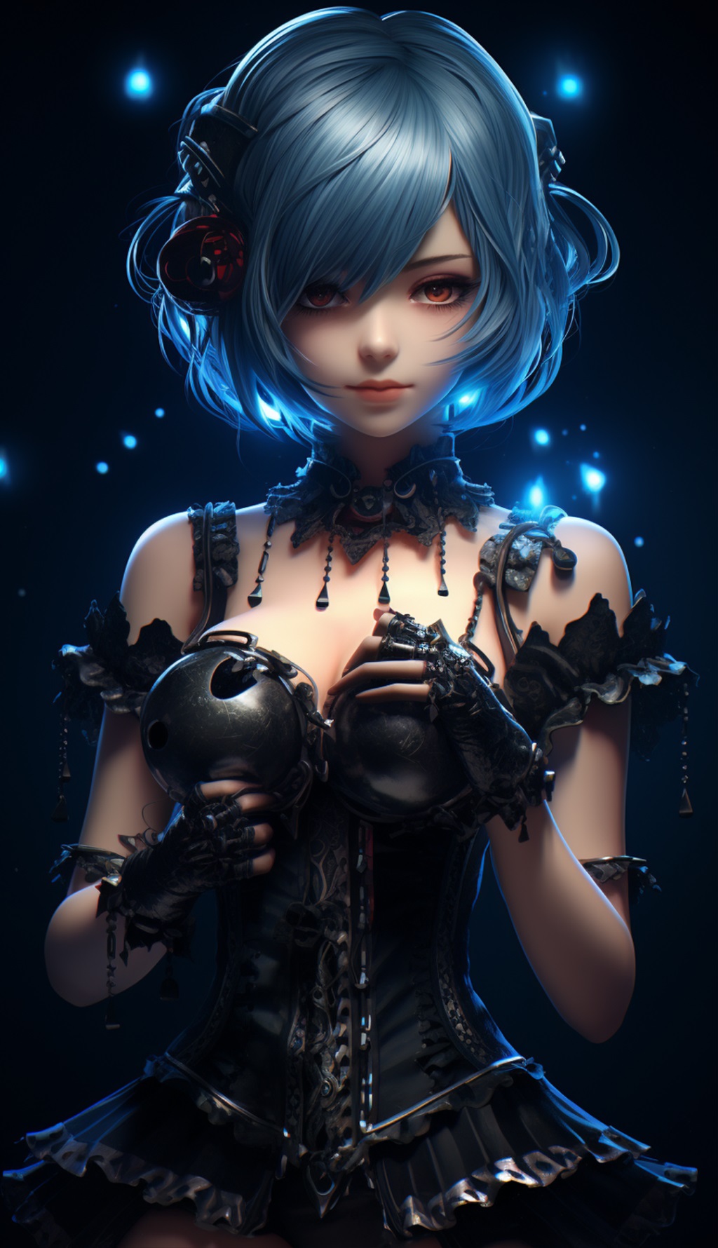 黑裙蓝发少女数字艺术AI素材