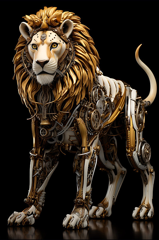 AI数字金属机械狮子