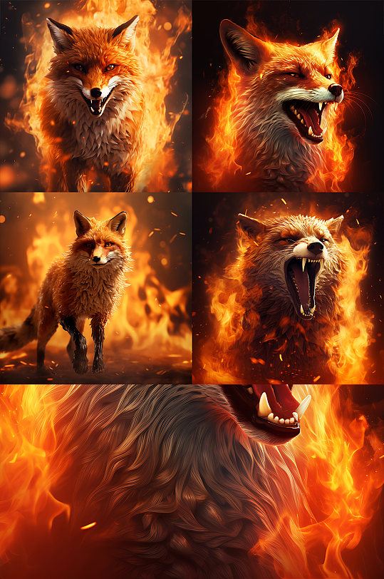 AI数字火焰中的狐狸保护动物