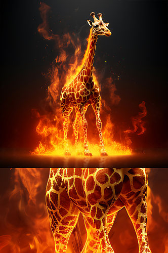 AI数字火焰中的长颈鹿保护动物