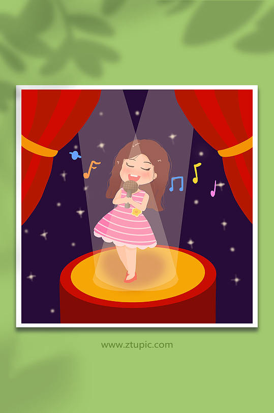 舞台表演独唱唱歌弹奏声乐人物插画