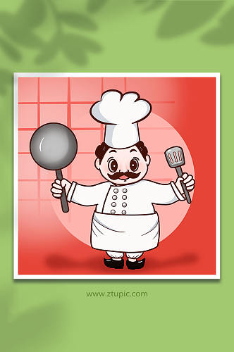 胖大厨餐厅厨师人物插画