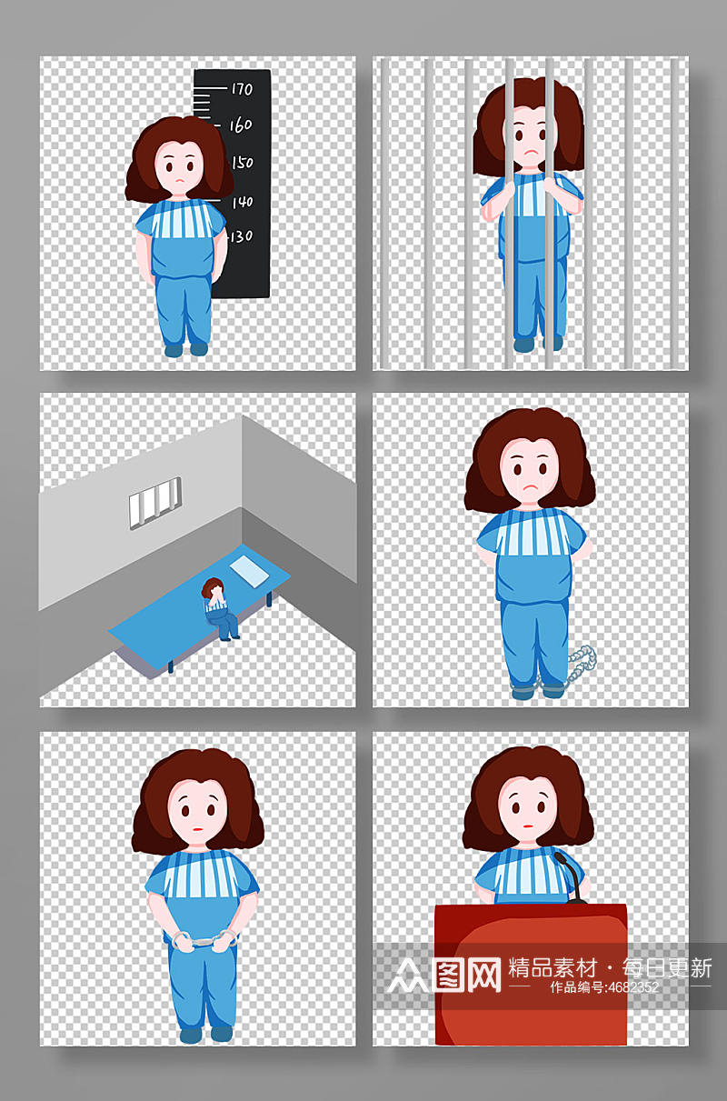 审讯监狱手铐女囚犯人物插画素材