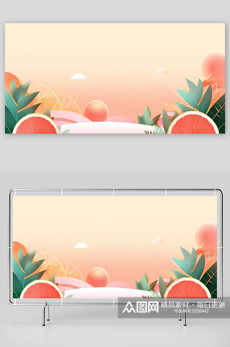卡通手绘西柚水果切片背景素材