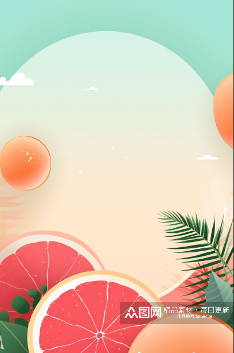 水果柚子切片手绘插画背景素材