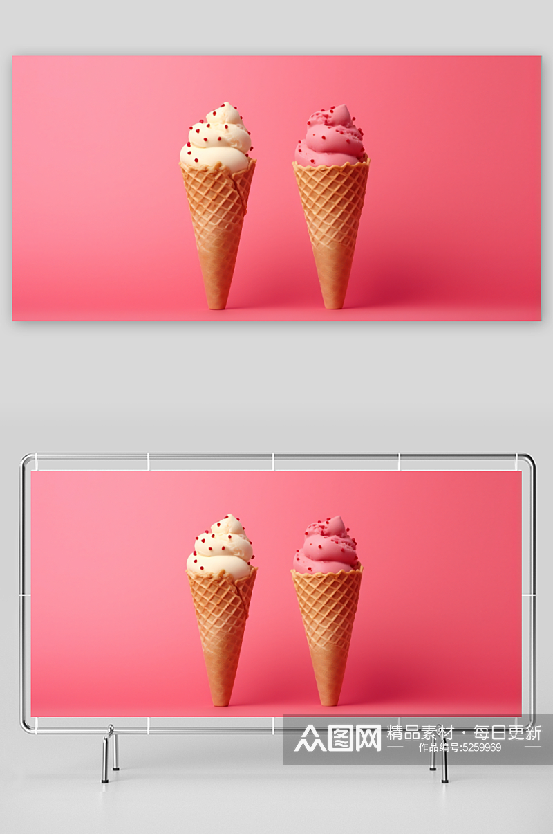 手绘冰淇淋甜筒插画背景图素材