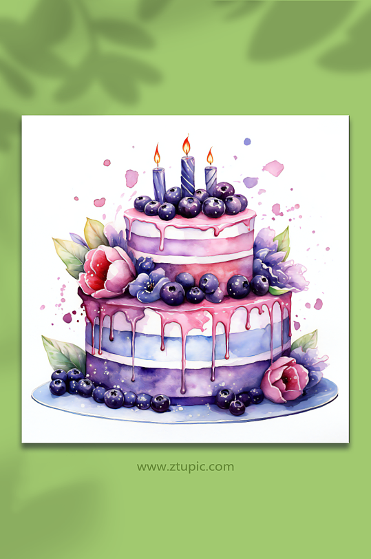卡通手绘蓝莓蛋糕插画