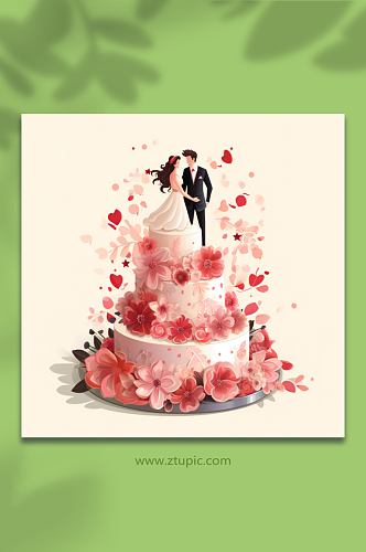 卡通手绘婚礼婚庆结婚蛋糕插画
