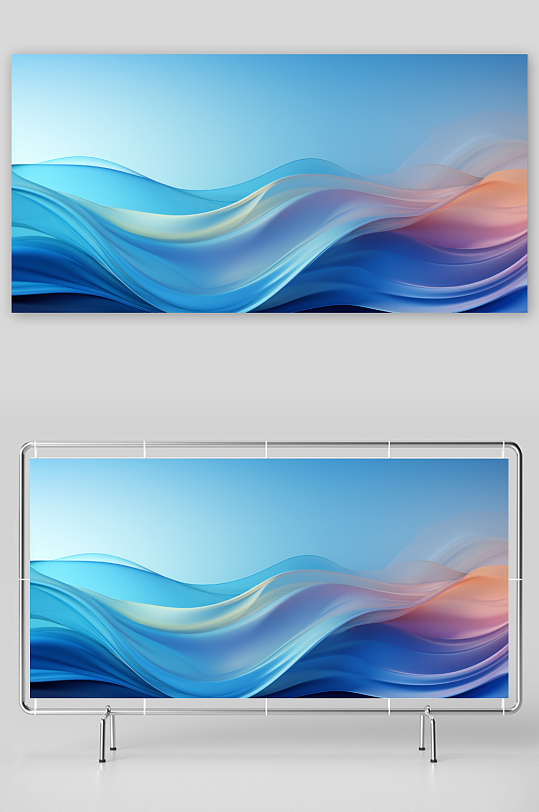 蓝色动感线条曲线渐变背景-众图网