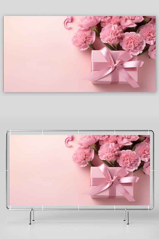 粉色鲜花和礼物盒背景图片