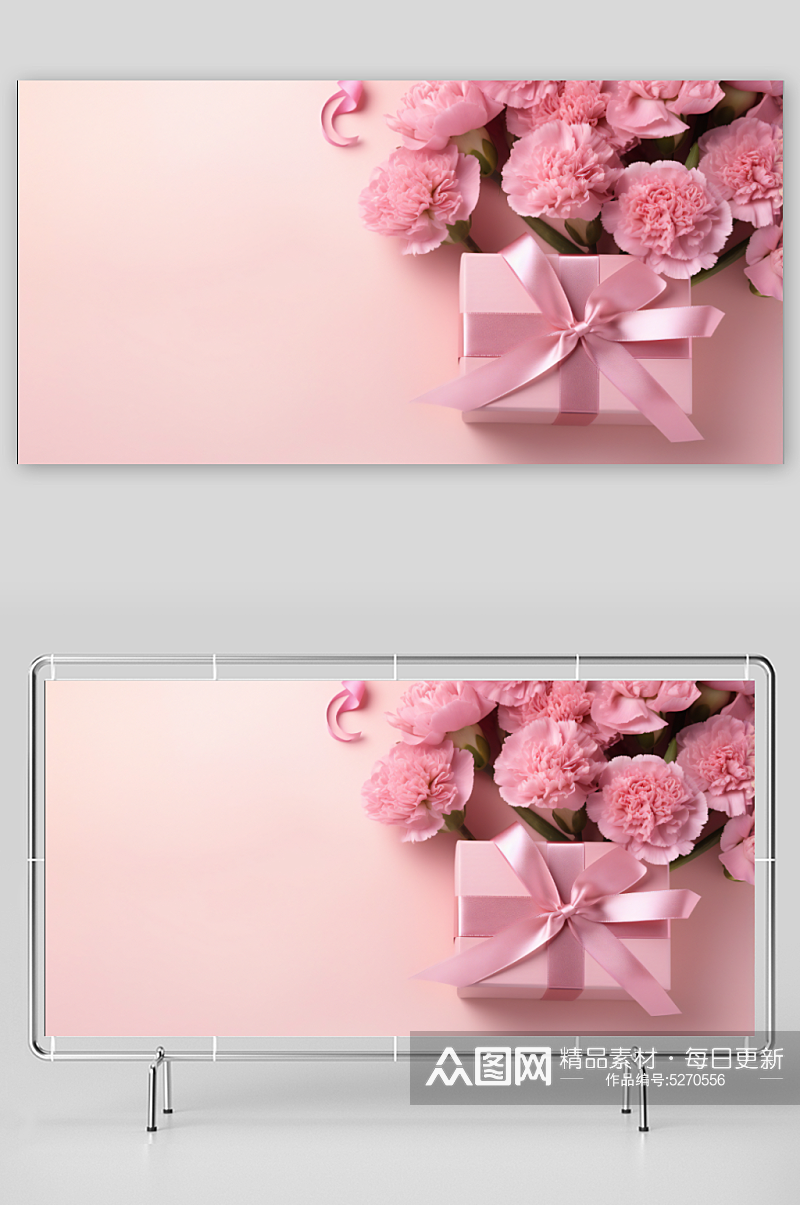 粉色鲜花和礼物盒背景图片素材