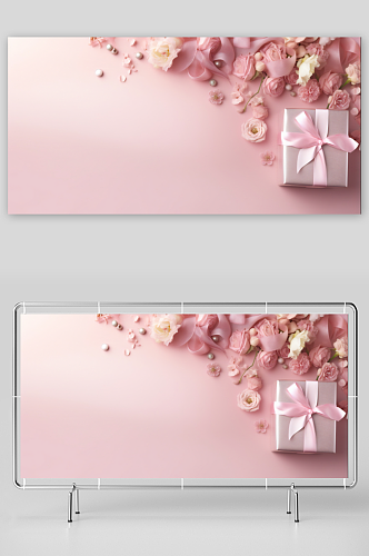 粉色礼盒鲜花背景