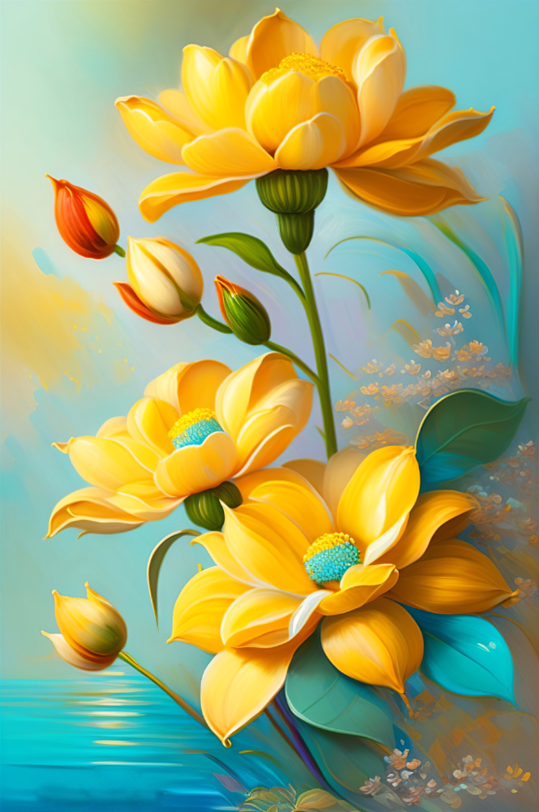黄色浮雕花朵花卉手绘插画