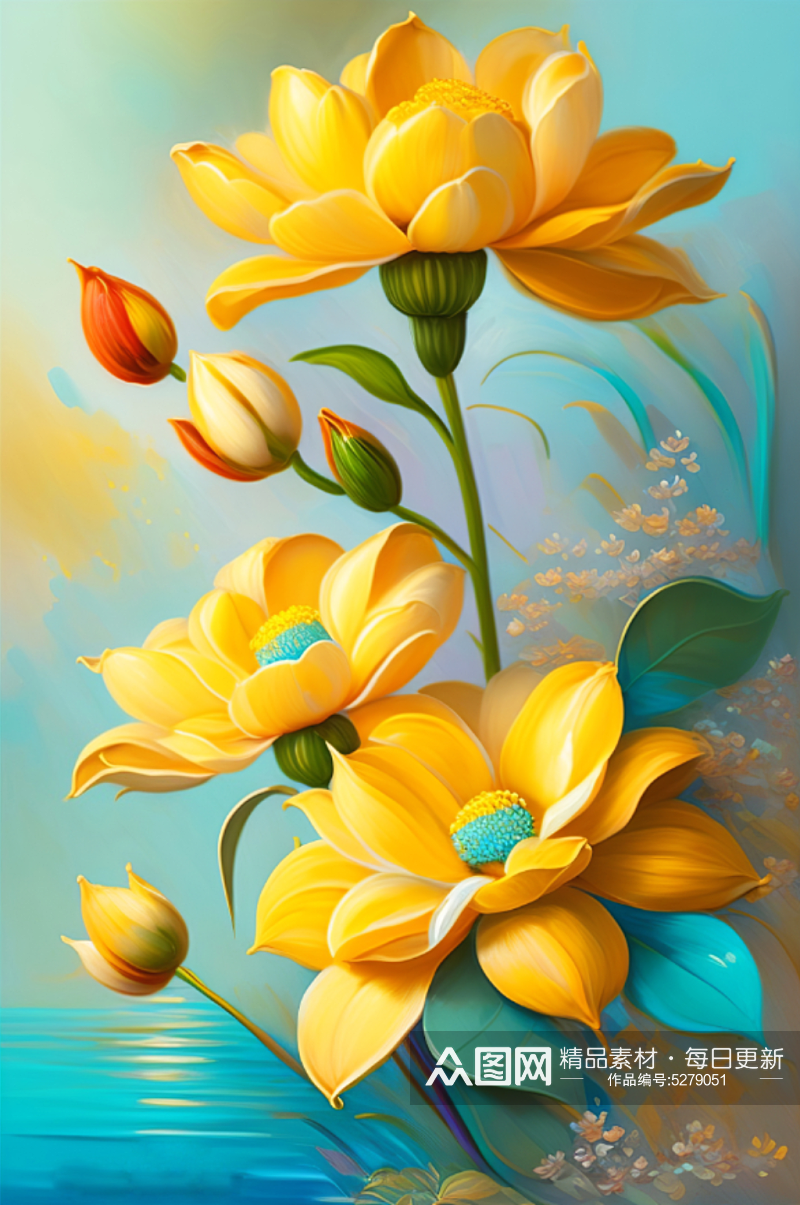 黄色浮雕花朵花卉手绘插画素材
