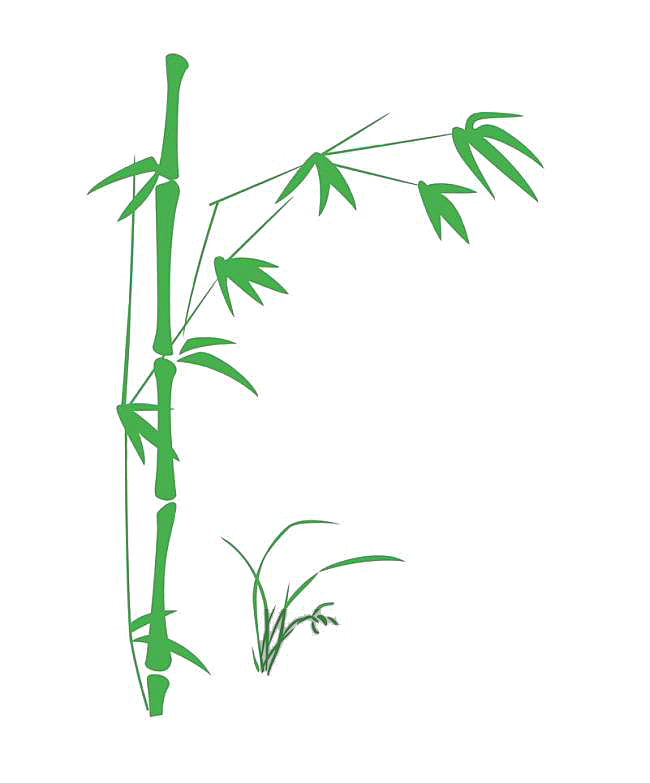 中国风卡通手绘绿色竹子水墨竹叶PNG元素素材