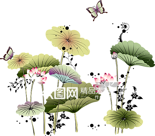 中国风水墨荷花莲花插图清新手绘荷花素材素材