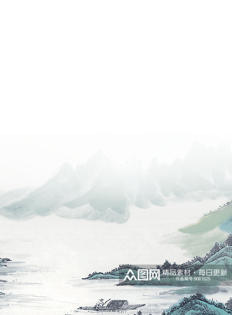 中国风水墨水彩中式古风禅意山水画PNG素材