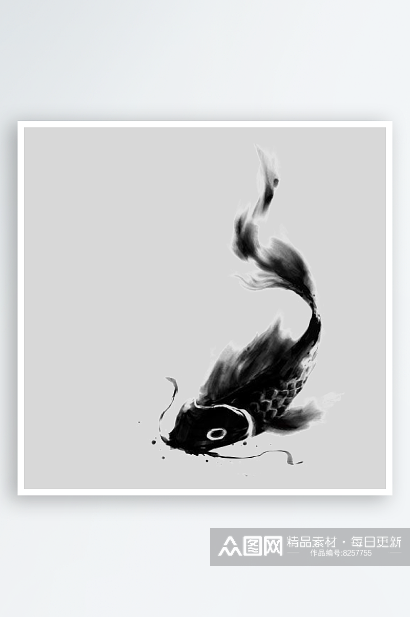 金鱼鲤鱼插图中国风水墨画手绘艺术小鱼设计素材
