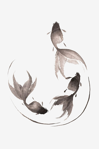 金鱼鲤鱼插图中国风水墨画手绘艺术小鱼设计