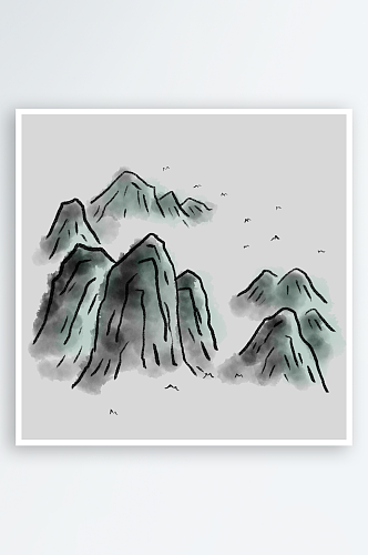 中国风水墨山水风景画远山山脉山峰
