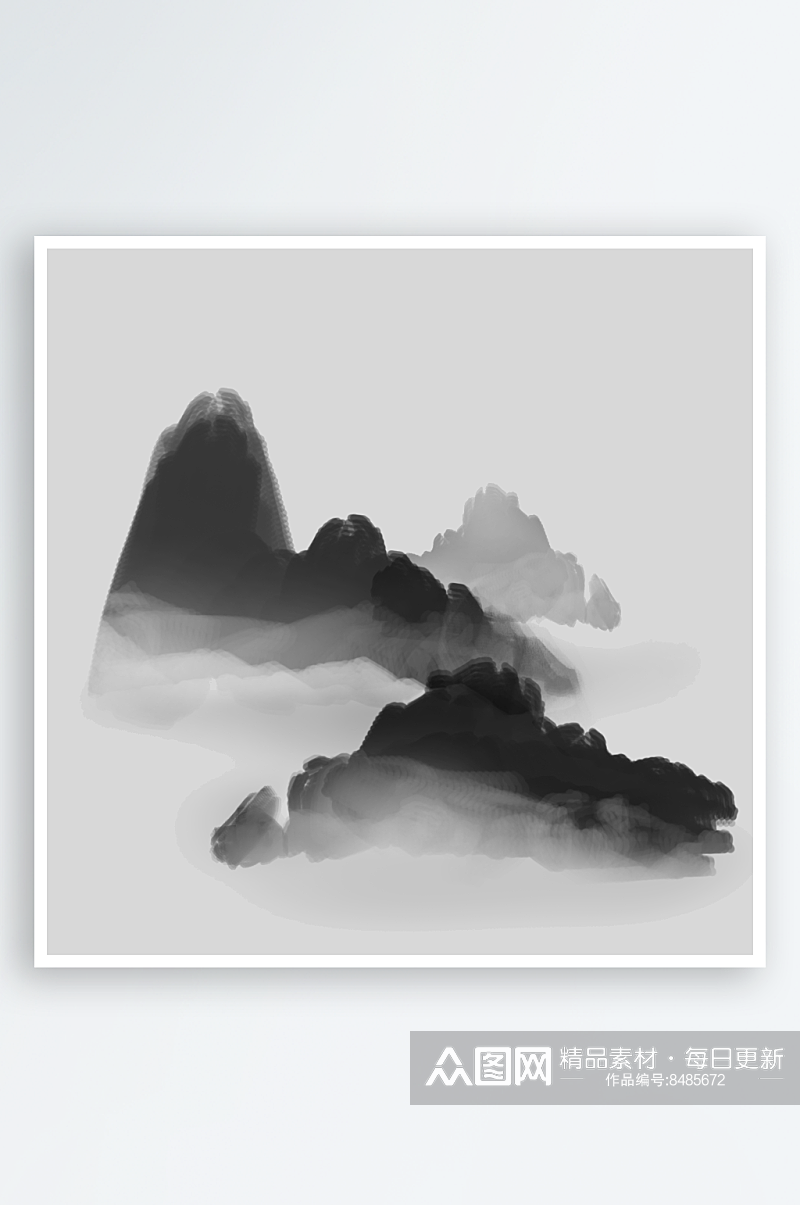 中国风水墨山水风景画远山山脉山峰素材素材