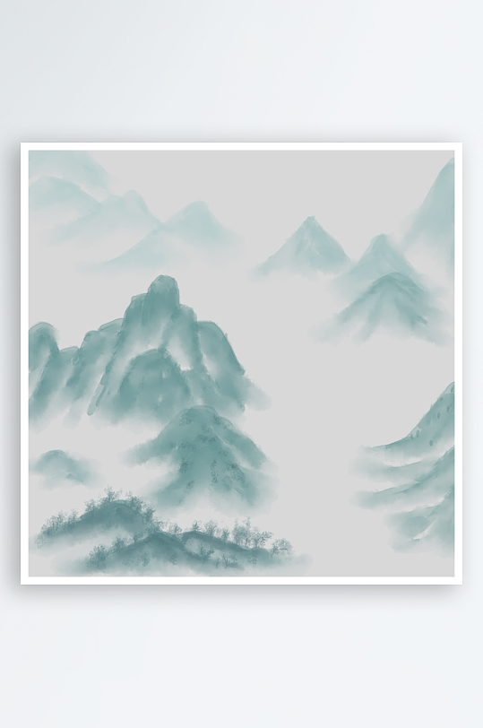 中国风水墨山水风景画远山山脉山峰