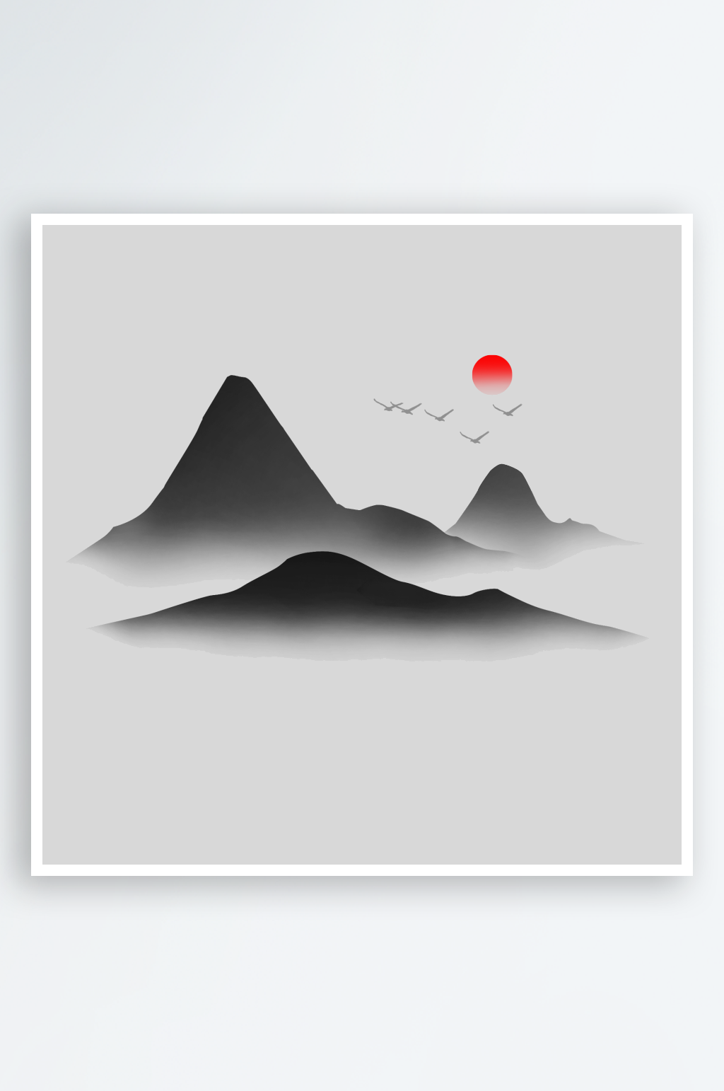 中国风水墨山水风景画远山山脉山峰素材