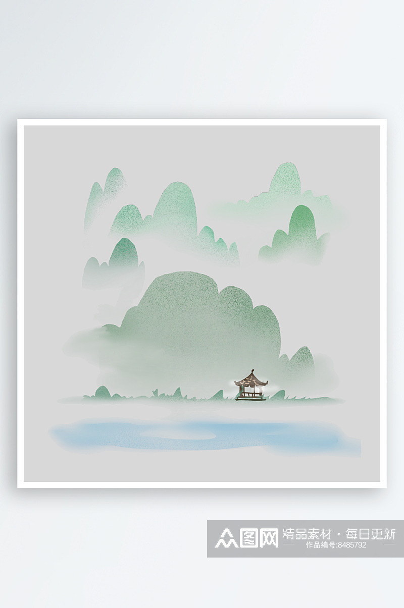 中国风水墨山水风景画远山山脉山峰古风素材