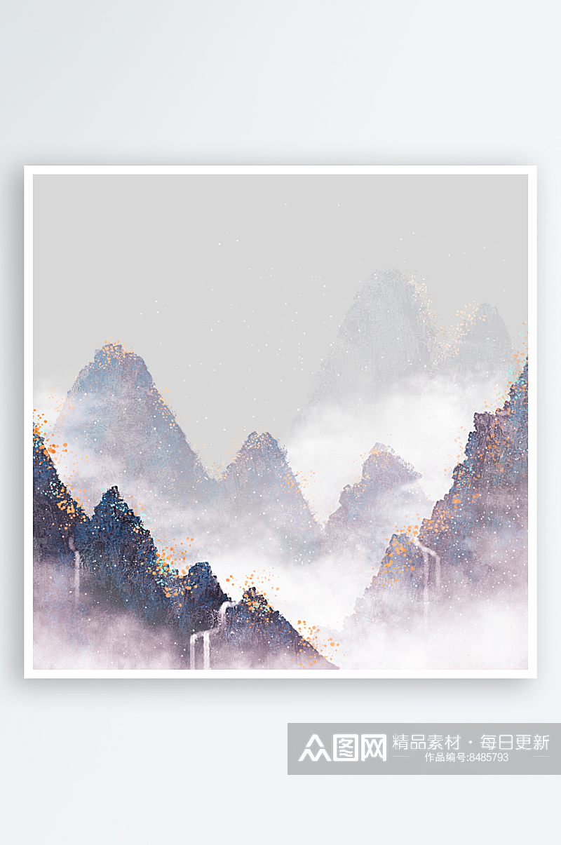 中国风水墨山水风景画远山山脉山峰古风素材