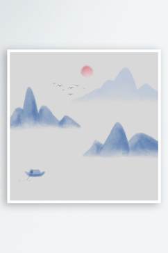 中国风水墨山水风景画远山山脉山峰古风元素